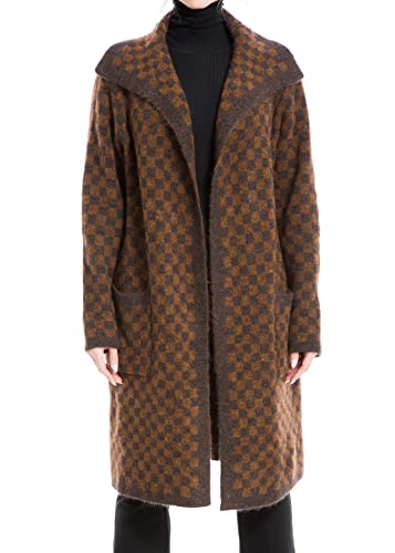 Max Studio Women's Long Sweater Cardigan, Brown/Rust Checkers, Extra Small #TOP17