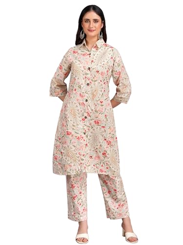 Image of Women's Printed Cotton Blend Co-ord Set Top & Bottom Two-Piece Set Casual & Office Wear