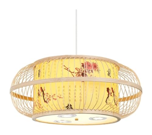 Abat-jour style chinois en rotin tressé pour suspension de salon