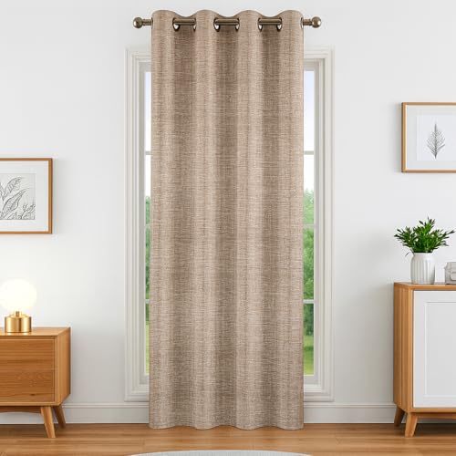 Image of Crosshatch Pastel Brown Polyester Long Door Curtains 9 Feet | Darkening Drapes with Eyelets | Set of 1 Panel for Living Room, Bedroom & Office