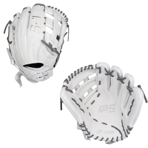 SSK FP5 Fastpitch Softball Glove – Infield - Outfield - Pitcher – 11.5”-11.75”-12”-12.25”-12.5”-12.75”-13”– Right & Left Hand Throw (White/Grey - H Web, 11.75" - Right Hand Throw)