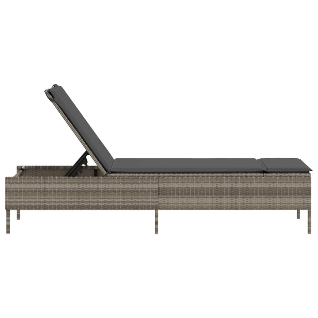 Tumbona de polirratán con cojín, color gris, 198 cm | Cómoda tumbona para el jardín o la terraza con respaldo ajustable en 5 posiciones y acolchado lavable.