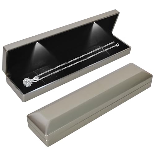 Caja de Regalo de Joyería con Luz LED, Estuche para Colgante/Pulsera/Collar con Luz LED, Joyero de Terciopelo, Estuche de Exhibición de Joyería, para Propuesta Compromiso Boda, 23*5.5*3.5cm, Oro