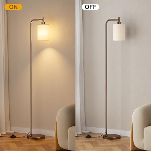 Image of Ziisee 64 inch Floor Lamp for Living Room with Remote Control, Deep Beige Shade with Brown Pole, Dimmable Tall Lamps for Bedroom Office Corner, 9W LED Bulb Included