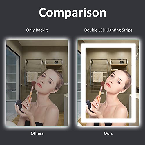 Amorho Led Bathroom Mirror 40"X 32" With Front And Backlit, Stepless Dimmable Wall Mirrors With Anti-Fog, Shatter-Proof, Memory, 3 Colors, Double Led Vanity Mirror (Horizontal/Vertical) #TOP2