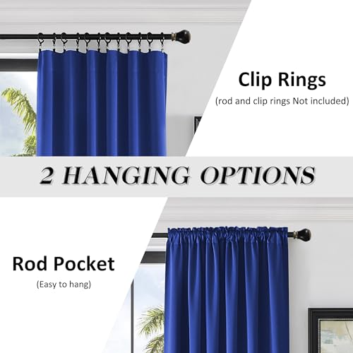 Image of DONREN Klein Blue Blackout Curtains Panels for Bedroom - Thermal Insulated Solid Rod Pocket Curtains (42 by 84 Inch,2 Panels，Royal Blue)