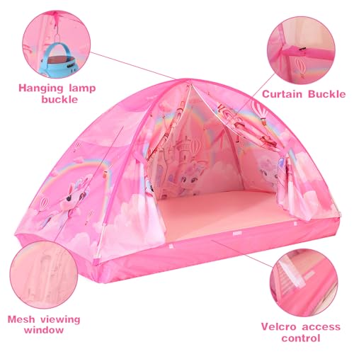 Image of Kid Bed Tent -Twin Play Tent Baby Toddlers Dream Playhouse(Pink Castle)