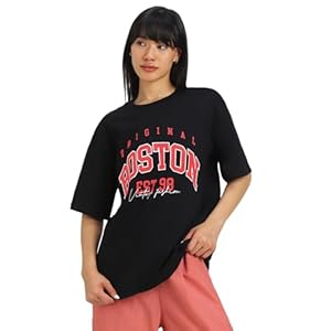 JUNEBERRY® Round Neck Drop Shoulder Round Neck Black & White Graphic Printed Pure Cotton Oversized Baggy Fit Half Sleeve T-Shirt for Women & Girls (Sizes: S to 2XL)