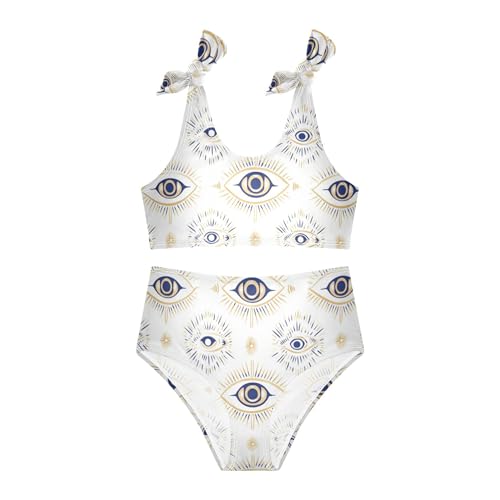 JUNZAN Evil Eye Magic Occult White Girls Swimsuit High Waisted 2 Piece Swimwear Toddler Girls Swimming Tankini 3T2