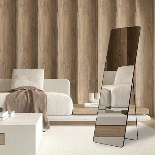 Image of Artspire Home Elegant Round Corner Wall Mirror | Aluminium Frame, Explosion-Proof Sheet with Stand | Dressing Mirror for Bedroom, Entryway, Walk-in Closet & Foyer Home & Office (Black, 50x160CM)