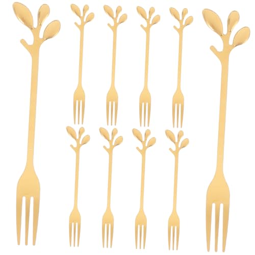 PRETYZOOM Stylish Leaf Design Forks 10pcs Mini Forks for Cocktail Parties Salad Serving and Travel