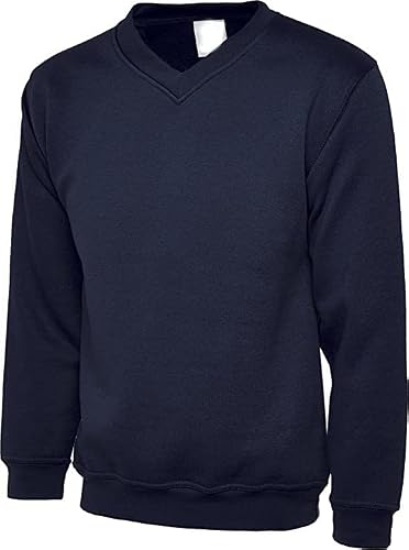 Image of Premium Men's V-Neck Sweatshirt - Casual and Stylish - Comfortable Fit for Adults - Sizes S-XL -Mens Plain V-Neck Jumper Slim Fit Knitted Casual Long Sleeve Ideal for Everyday Wear Navy