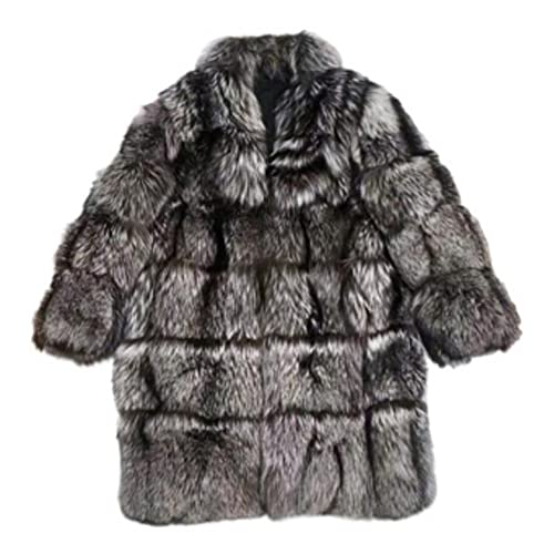 Denny&Dora Fashion Luxury Natural Fur Coats Men Silver fox