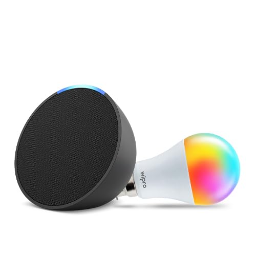 Image of Amazon Echo Pop (Black) Combo with Wipro 12W LED Smart Color Bulb