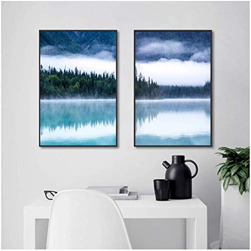 Tableau Canada lac et montagne decoration murale salon 50x70cm