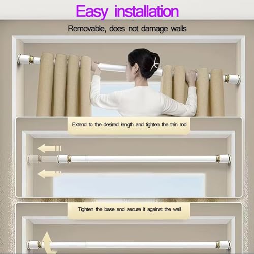 Barra de cortina de ducha extensible sin perforación para una fácil instalación en baños y cocinas, ajustable de 1,4 a 2,60 m, elegante