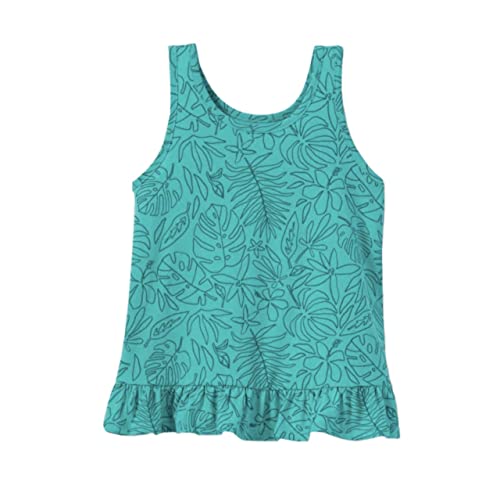 Cat & Jack Girls' Cotton Printed Tank Top, Below The Waist – Teal/Dark Mint Leaves - Main Image