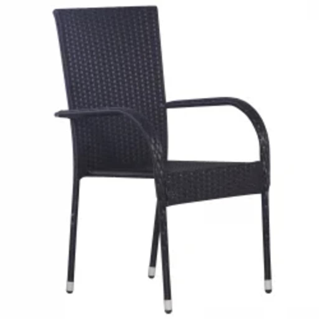 Juego de comedor de jardín de 7 piezas, color negro de acero pulverizado con ratán de polietileno y tablero de cristal como muebles de jardín negro