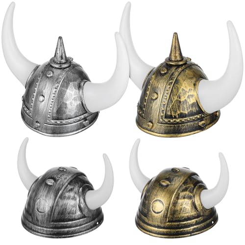 UKCOCO Wikingerhelm für Erwachsene: 4-teiliges Set Mittelalterlicher Wikingerhelme mit Horn für Kinder Ideal Festivals Partys Cosplay Karneval Und Maskenbälle (2 Große Und 2 Kleine