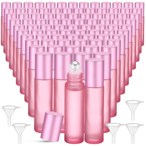 Image of Sumind 150 Pcs Frosted Glass Roller Bottles 10 ml, Frosted Pink, 10 ml