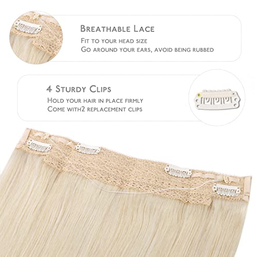 Image of WENNALIFE Wire Hair Extensions Real Human Hair 18 inch 95g Platinum Blonde Remy Hair Invisible Transparent Wire Straight Reusable Natural Easy to Apply Reusable Extensiones De Cabello Humano