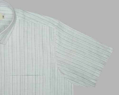 Image of GHPC Cotton Linen Striped Half Sleeves Regular Fit Formal Shirt for Men