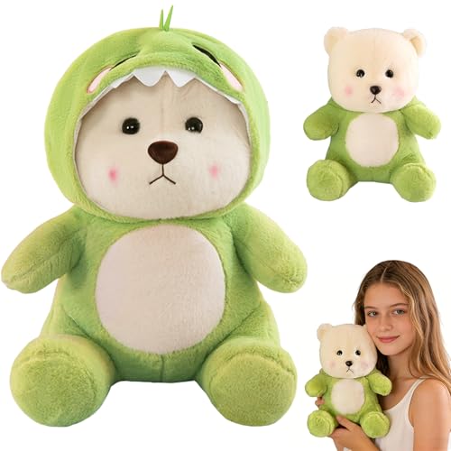 Plüschtier Teddybär mit Dinosaurier Kostüm, 30CM Teddybär mit Dino Kostüm, Teddy Plüschtier, Stofftier Teddy, Süße Bär Plüschtier Mit Einem Niedlichen Dinosaurierschwanz, Geschenke für Geburtstag