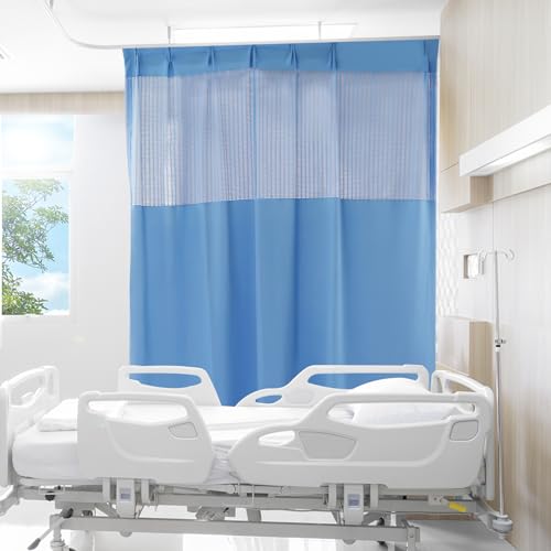 LIAPDG 7 Ft Wide x 8 Ft Tall Hospital Curtain, Hospital Room Divider with Flat Hooks for Clinic Spa Lab Cubicle Curtain Divider Privacy Screen with Hooks Machine Weaving Blue - Thumbnail 7