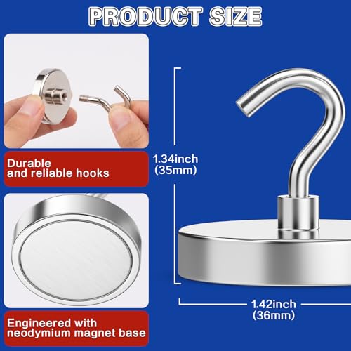 Image of 6 Pack 170lbs Strong Magnetic Hooks, Magnet Hooks Heavy Duty