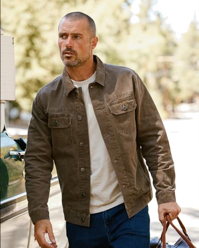 Image of INTO THE AM Trucker Jackets for Men Flannel Lined Canvas Workwear S-4XL
