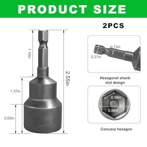 Image of povtii 2 PCS Scissor Jack Socket, 3 /4 Inch or 19mm Magnetic Hex Socket Adapter, Compatible with 1 /4 Inch Hex Shank Tool for Car Accessories