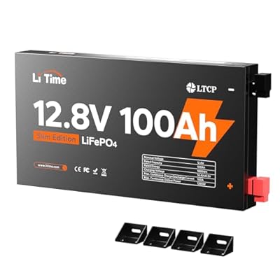 LiTime 12V 100Ah Slim LiFePO4 Battery-2.36" Ultra-Thin Design, Built-in 100A BMS with Low-Temp Protection, Fits into Tight Spaces, Ideal for RV, Solar & Marine Use (1)