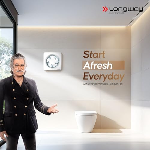 Image of LONGWAY Ventura 8 Inch 200 mm Energy Efficient Exhaust Fan | High Speed Powerful Motor | Noiseless Operation with Anti Dust Shutters |Suitable for Bathroom, Kitchen, Office | 2 Years Warranty (White)