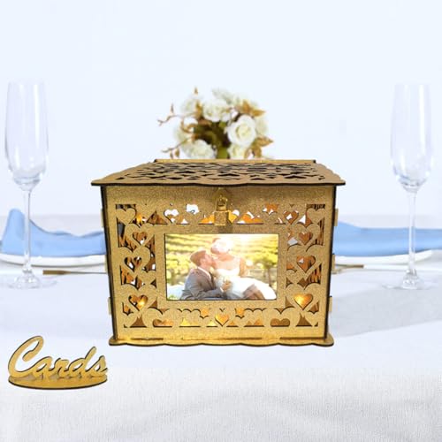 Caja de tarjetas de madera dorada para guardar recuerdos y obsequios 8