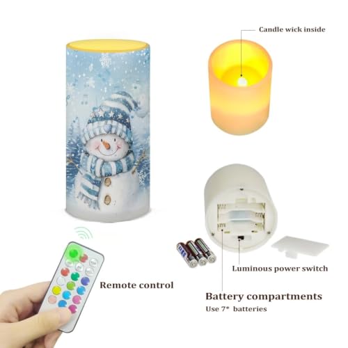 Image of Blue Snowman Flameless Candles with Remote Timer