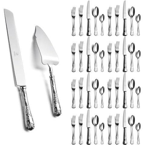 Wedding cake cutting set and 40 piece silverware set bundle, 18 10 stainless steel, flatware service for 8, Rust free, dishwasher safe, OTW PAVILION Cover