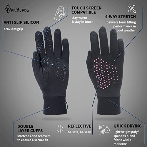 Trailheads Running Gloves For Women | Lightweight Gloves With Touchscreen Fingers -Black/Pink Reflective - Large #TOP2