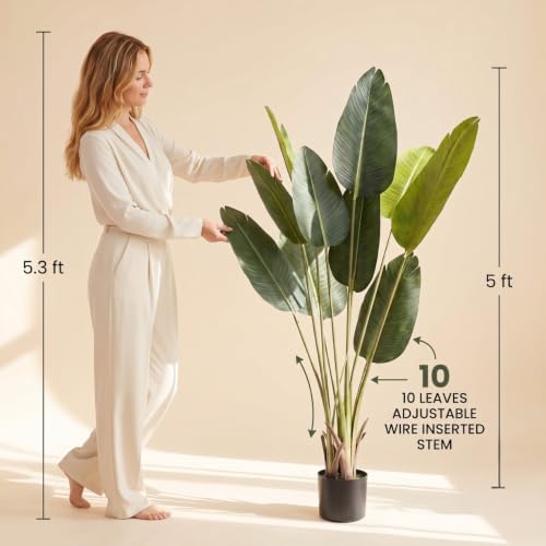 Image of Dekorly Fake Plants Artificial Floor Plants Large Tropical Palm Tree Tall Monstera in Pot for Indoor Outdoor Home. (5FT Banana Tree Plant, Pack of 1)