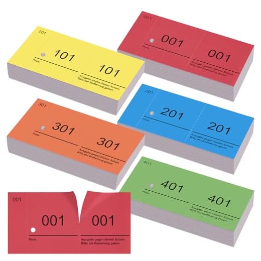 Nezyo Nummernblöcke Doppelnummern Blöck 1-500 Nummern Zahlen 5 Farben 5X10cm Nummernblöcke Für Garderobenmarken Nummerierte Abrisse Events Partys Messen Lotterien und Leckereien(Klassische Farbe,5)