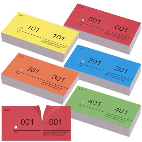 Nezyo bloques de Números Ediciones Dobles Blöck Números del 1 al 500 5 Colores 5 x 10 Cm bloques de Números Para fichas de Guardarropa Desprendibles Numerados Entradas Fiestas(Color Clásico,5)