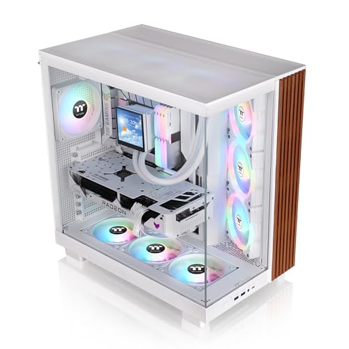 Image of Thermaltake View 380 XL WS ARGB; Mid Tower Chassis; Side Wood Trim; 4x120mm ARGB Lite Fans Included; 420mm GPU Clearance; ATX /mATX /mITX; Hidden Connector Support; Dual Chamber; Snow; CA-11E-00M6WN-WS