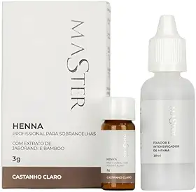 Henna Profissional Castanho Claro para Sobrancelhas com Fixador Intensificador e Acessórios