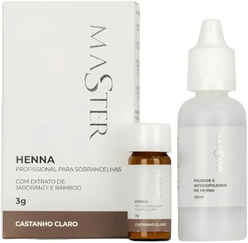 Henna Profissional Castanho Claro para Sobrancelhas com Fixador Intensificador e Acessórios