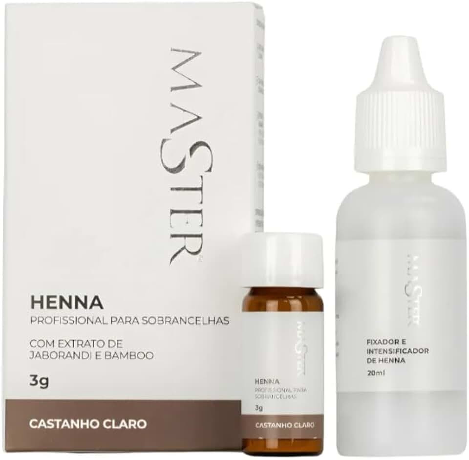 Henna Profissional Castanho Claro para Sobrancelhas com Fixador Intensificador e Acessórios