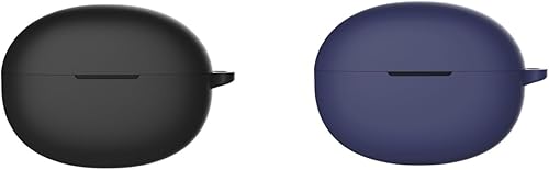 DAYJOY - Juego de 2 fundas protectoras de silicona suave compatibles con auriculares Realme Buds Air 5, funda protectora con llavero (negro y azul)