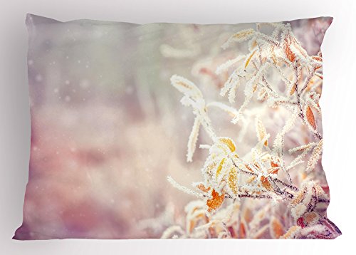 Ambesonne Winter Pillow Sham, Snow Branches Tree Leaves Snowflakes Holiday Christmas Theme November Nature, Decorative Standard Queen Size Printed Pillowcase, 30