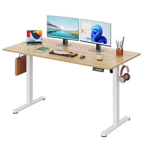 DEVAISE 55 Inch Electric Standing Desk, 3 Adjustable Height Stand up Desk for Home Office, Ergonomic Sit to Stand Desk with LED Touchscreen, Headphone Hook, 3 Memory Preset Computer Desk (Maple)