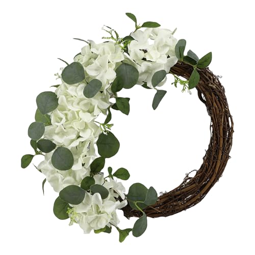 COLLECTIVE HOME - Artificial Wreath 20 Artificial Wreath for Front Door Spring Green Leaf for Window Wedding Home Porch Patio Garden Decor (Grapevines Cream Hydrangeas)