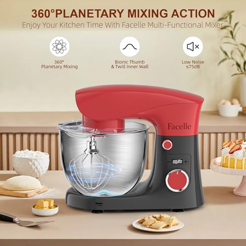 Miniatura 5 de Batidora Amasadora Reposteria 1500 W, Facelle 5,5l 4,5l Amasadora De Pan Multifunción, 10 P Robot De Cocina Amasador Con Batidor, Batidor Plano, Gancho Para Masa Y Protector Contra Salpicaduras