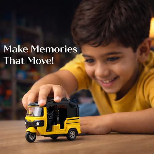 Image of Auto Rickshaw Toy for Kids| Pull-Back Action Three-Wheeler Vehicle Toy| Durable ABS Plastic City Toy for Boys & Girls (3+ Years)|Yellow